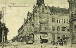 T2/T3 1912 Szeged, Szeged-Csongrádi Takarékpénztár, Villamos, Gyógyszertár, Drogeria, Dr. Király K. Fogorvos, Általános  - Unclassified