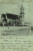 T2/T3 1900 Beszterce, Bistritz, Bistrita; Evangélikus Templom, Vásár Tér / Church And Market Square (EK) - Zonder Classificatie