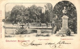 T2/T3 1903 Buziás, Liget Részlet, Trefort Szobor. Kossak J. Fényképész / Park With Statue - Unclassified