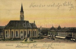T2 1906 Kolozsvár, Cluj; Mátyás Király Tér és Szobor, Szent Mihály Templom, üzletek / Square, Church, Shops, Statue Of M - Ohne Zuordnung