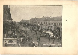 T2/T3 Szászrégen, Reghin; Fő Tér, Autóbusz, Automobilok, Tömeg, üzletek / Main Square, Autobus, Automobiles, Crowd, Shop - Sin Clasificación