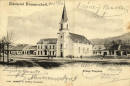 T2/T3 1903 Korompa, Krompach, Krompachy; Evangélikus Templom, Bor és Sörcsarnok, Vendéglő, étterem, üzletek. Kiadja Balk - Other & Unclassified