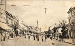 T2/T3 1915 Losonc, Lucenec; Rákóczi Utca, üzletek, Református Templom / Street View, Shops, Calvinist Church (fl) (14 Cm - Other & Unclassified