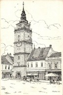 * T2/T3 Nagyszombat, Tyrnau, Trnava; Városháza Tornya, Steinitz és Fia és Karol Bauer üzlete /  Mestská Veza / Town Hall - Otros & Sin Clasificación