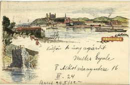 T2 1899 Pozsony, Pressburg, Bratislava; Ezredéves Országos Kiállítás, Dévényi Vár, Gőzhajók / Devín Castle, Steamships,  - Other & Unclassified