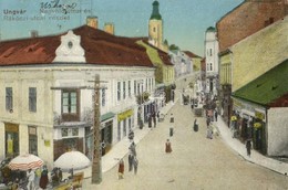 T2/T3 1920 Ungvár, Uzshorod, Uzhhorod, Uzhorod; Nagyhíd és Rákóczi Utca, Piac, Bor és Sörcsarnok, üzletek / Streets, Mar - Otros & Sin Clasificación