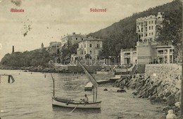 T2/T3 1912 Abbazia, Opatija; Südstrand / Beach, Boat, Villas (tiny Tear) - Sonstige & Ohne Zuordnung