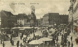 T2/T3 1911 Zagreb, Zágráb, Agram; Jelacicev Trg / Square, Market Vendors, Crowd, Shops (Rb) - Andere & Zonder Classificatie