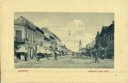 ** T2 Zombor, Sombor; Kossuth Lajos Utca, Falcione Gyula üzlete. W.L. Bp. 3737. / Street, Shops - Zonder Classificatie