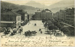 T3 1900 Innsbruck, Bahnhofsplatz / Square, Railway Station, Horse-drawn Carriages (wet Corners) - Sonstige & Ohne Zuordnung