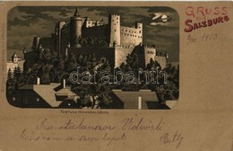 T2/T3 1903 Salzburg, Festung Hohensalzburg / Castle At Night.  Verlag V. Jos. Kasseroller 2171. Art Nouveau, Litho (EK) - Otros & Sin Clasificación