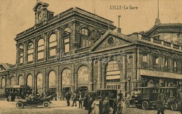 T2 1916 Lille, La Gare / Railway Station, Tram, Automobiles - Sonstige & Ohne Zuordnung