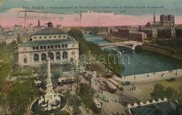 T2 1924 Paris, Panorama Pris Du Theatre Du Chatelet Vers Le Theatre Sarah-Bernhardt / General View, Theatre, Trams, Auto - Other & Unclassified