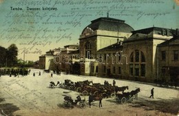 T3/T4 Tarnów, Tarnau; Dworzec Kolejowy / Railway Station, Horse Carts (tear) - Altri & Non Classificati