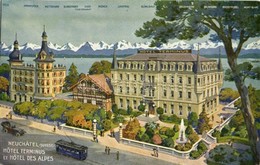 ** T1/T2 Neuchatel, Hotel Terminus Et Hotel Des Alpes / Hotels, Tram, Automobile - Otros & Sin Clasificación