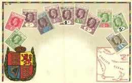 ** T1 Fiji / Stamps, Coat Of Arms And Map Of Fiji. Carte Philatelique Ottmar Zieher No. 82. Litho - Sin Clasificación