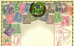 ** T2 Brazil / Stamps, Flag And Map Of Brazil. Carte Philatelique Ottmar Zieher No. 84. Litho - Zonder Classificatie