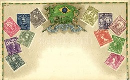 ** T2 Brasilien / République Des États-Unis Du Brésil / Brazilian Stamps And Flag. J. De Lemos & Hess No. 67. Emb. Art N - Zonder Classificatie