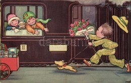 T2/T3 1930 Girls On A Train, Boy With Flowers, Dogs, Amag 0320. S: Margret Boriss (EK) - Zonder Classificatie
