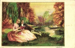 * T2 Romantic Couple, Italian Art Postcard, Golden Decoration, Elite CCM 2553-3 S: Ambart - Sin Clasificación