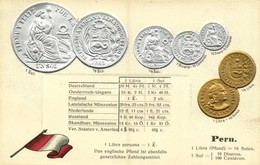 ** T2/T3 Peru / Coins And Flag Of Peru. M. H. Berlin-Schbg. Emb. Litho (pinhole) - Unclassified