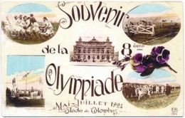 ** T4 1924 Souvenir De La 8eme Olympiade. Stade De Colombes / 1924 Summer Olympics In Paris. Floral Montage Greeting Art - Sin Clasificación