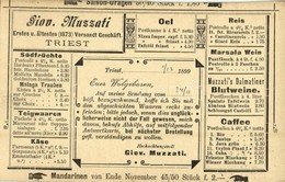 T4 1899 Giov. Muzzati Erstes U. ältestes (1873) Versandt Geschäft Triest / Advertisement Card Of Giovanni Muzzati's Shop - Unclassified