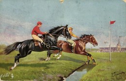 ** T3 Horse Jumping Obstacles. Raphael Tuck & Sons Oilette 'Hindernisrennen' Der Erste Graben. Series No. 579. (tear) - Unclassified