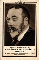 ** T2/T3 V. György Brit Király Gyászlapja. Tolnai Világlapja Ajándéka / Obituary Card For George V (1865-1936) King Of T - Non Classificati