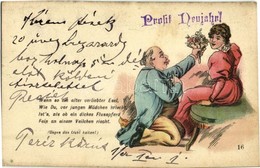 T2/T3 1899 Prosit Neujahr! Gegen Das Licht Halten / New Year Hold To Light Greeting Card, Romantic Couple, Litho (EK) - Non Classificati