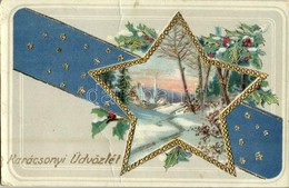 T2/T3 1929 Karácsonyi üdvözlet / Christmas Greeting Card, Golden Decorated, Winter Landscape (fa) - Sin Clasificación