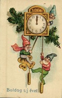 T2/T3 1936 Boldog új évet! / New Year Greeting Art Postcard With Dwarves (dwarfes) And Clock. Litho  (EK) - Zonder Classificatie