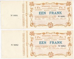 Belgium 1914. 1Fr 'Gemeente Eename' (2x) Sorszámkövetők, Felhasználatlanok, Ellenőrző ívvel T:1
Belgium 1914. 1 Franc 'G - Ohne Zuordnung