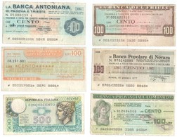 Olaszország 1974. 500L + 1976-1977. 5db Csekk, Mind Különféle Kiadás,  100L értékben T:III,III- 
Italy 1974. 500 Lire +  - Sin Clasificación