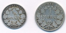 Német Birodalom 1876A 1M Ag + 1907J 1/2M Ag T:2- Patina
German Empire 1876A 1 Mark Ag + 1907J 1/2 Mark Ag C:VF Patina - Ohne Zuordnung