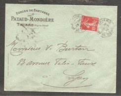 Enveloppe  Forges De Bartasse   10c Semeuse  Oblit  THIERS   PUY DE DOME  1910 - 1906-38 Semeuse Camée
