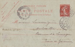 Carte Semeuse Camée 10 C Rouge E1 Oblitérée Repiquage Quincailleries Réunies De L'Est - Cartes Postales Repiquages (avant 1995)