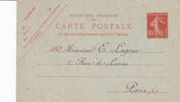 Carte Semeuse Camée 10 C Rouge E1 Neuve Repiquage Lagrue - Cartes Postales Repiquages (avant 1995)
