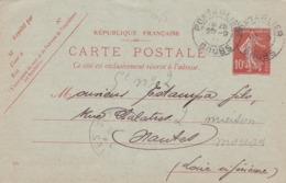 Carte Semeuse Camée 10 C Rouge E1 Oblitérée Repiquage Société Des Transports Internationaux - Cartes Postales Repiquages (avant 1995)