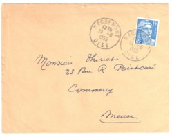 MACHEMONT Oise Lettre 15 F Gandon Bleu Yv 886 Ob T A D  Lautier A6 24 8 1955 - Lettres & Documents