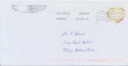 France - St-Valentin 2014 Baccarat YT A939 Obl. Empreinte Toshiba Sur Lettre - Cartas & Documentos