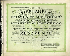 Budapest 1926. 'Stephaneum Nyomda és Könyvkiadó A Szent István-Társulat Egyesített Üzemei Részvény  /  United Co Of Step - Unclassified