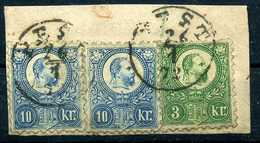 1872. PEST 2*10Kr +3Kr Kivágáson   /  2*10Kr + 3 Kr On Excision - Used Stamps