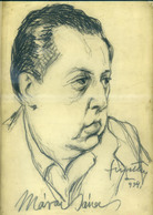 SZIGETHY István : Márai Sándor Portré, Jelzett Grafika, Keretben, Szép Darab! Képméret 30*22 Cm  /  Sándor Márai Portrai - Disegni