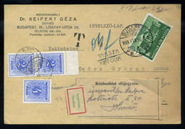 BUDAPEST 1939. Helyi Levelezőlap , Visszaküldve, Három Bélyeges Portózással  /  Local P.card Returned 3 Stamp Postage Du - Covers & Documents