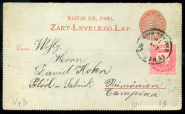 TEMESVÁR 1897. Kiegészített Zárt Díjjegyes Lap Romániába Küldve  /  Uprated Sealed Stationery Card To Romania - Usati