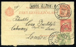 1905. Kiegészített Zárt Díjjegyes Lap, Mozgóposta Bélyegzéssel Londonba Küldve  /  Uprated Sealed Stationery Card TPO Pm - Used Stamps