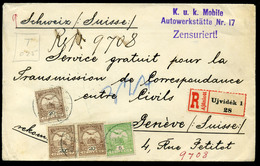 ÚJVIDÉK 1915. Ajánlott , Levél Svájcba Küldve, Dekoratív és Ritka Cenzúra Bélyegzéssel  /  Reg. Letter To Switzerlnd,  D - Used Stamps