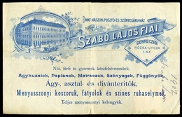 DEBRECEN 1911. Szabó Lajos Fiai, Fejléces Céges Számla 1907.  /  Letterhead Corp. Bill - Ohne Zuordnung