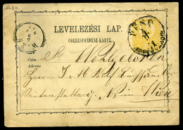 PEST 1871. Díjjegyes Levlap, Hátoldali Héber írással Bécsbe Küldve  /  Stationery P.card Hebrew Script On Back To Vienna - Used Stamps